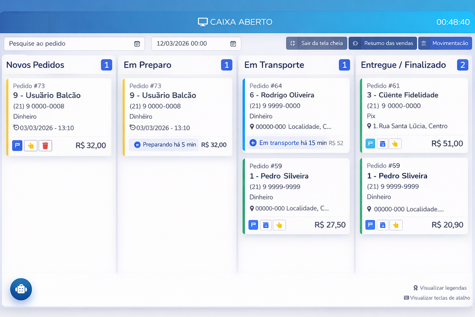 Tela principal do sistema NuComercio 